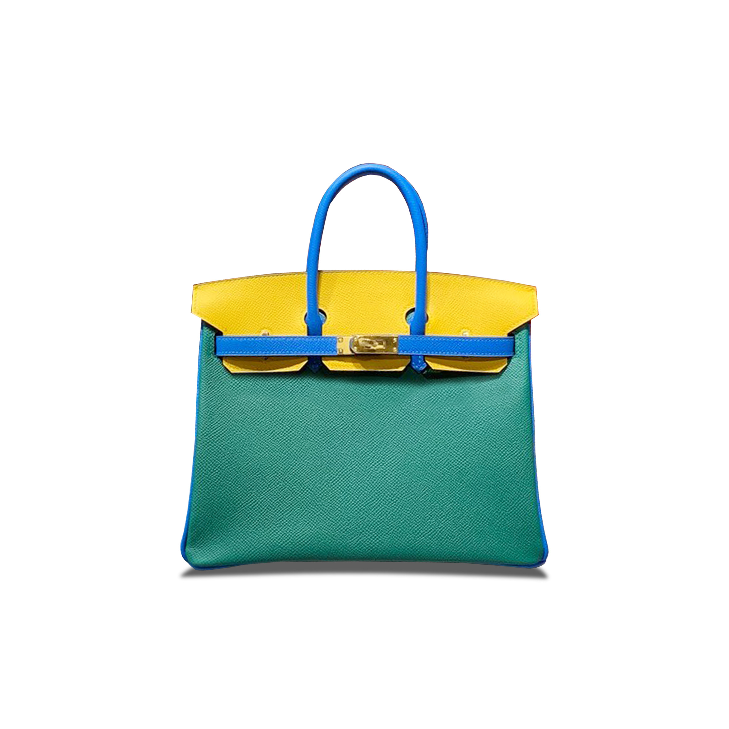 HERMÈS BIRKIN 25 EPSOM MALACHITE GREEN AQUA BLUE AND AMBER YELLOW WITH GOLD BUCKLE H028362CC05 (25*18*13cm)